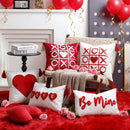 Axyaa Red & White Velvet Embroidered Couple Cushion Cover Set