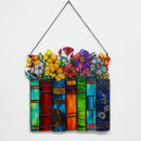 Colorful Flowers & Books Acrylic Suncatcher Window Decor by Axyaa