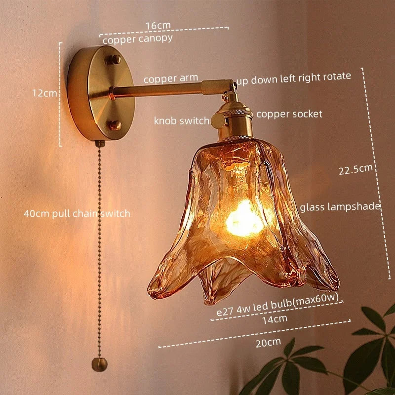 Axyaa Nordic Amber Glass LED Wall Lamp for Living Room and Bathroom