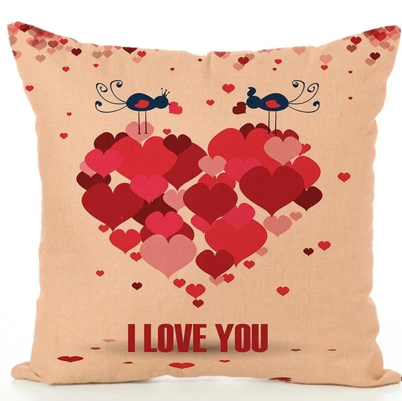 Axyaa Cartoon Couple Linen Pillowcase: Cute Room Decor & Valentine's Day Gift