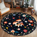Axyaa Mushroom Floral Round Rug: Non-slip, Washable, Luxury Decor for Living Room & Bedroom.