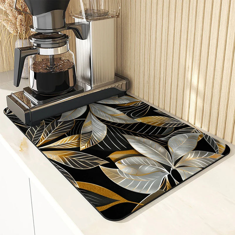 Axyaa Metallic Floral Branches Drying Mat: Non-Slip Absorbent Placemat