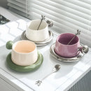 Axyaa Color-Block Ceramic Coffee Mug Set with Saucer - European Style, Breakfast Cups