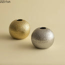 Axyaa Golden Hammer Ceramic Vase Round Flower Pots Aesthetic Room Decor