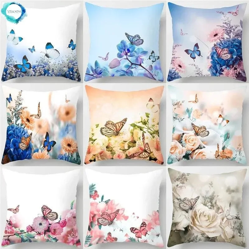 Axyaa Butterfly Flower Polyester Cushion Cover
