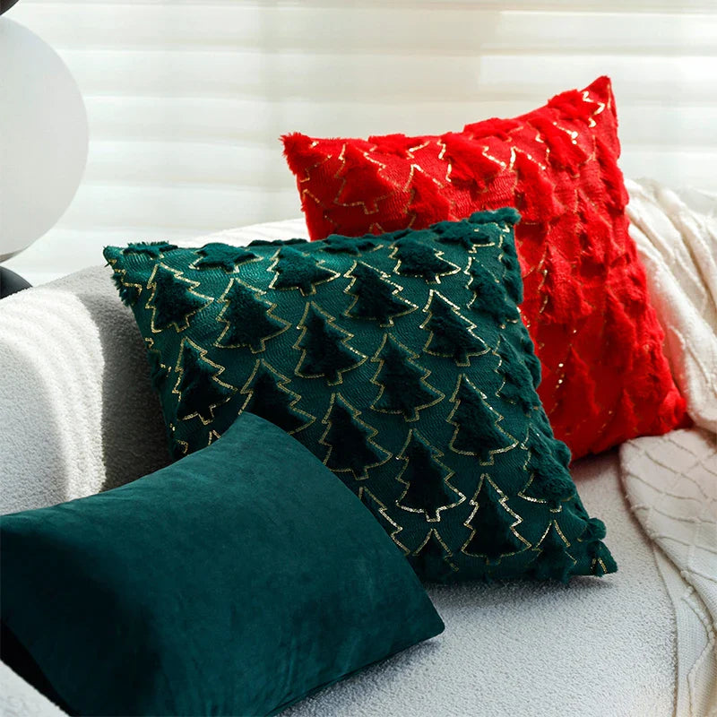 Axyaa Christmas Cushion Cover Set for Home Decoration | 45x45cm Plush Sofa Pillow Case