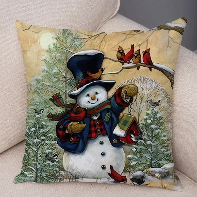 Axyaa Winter Snowman Print Pillowcase Set for Christmas Day Party Décor & Home Gift
