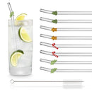 Axyaa Glass Straws Set with Christmas Design, 8-Pack with Cleaning Brush