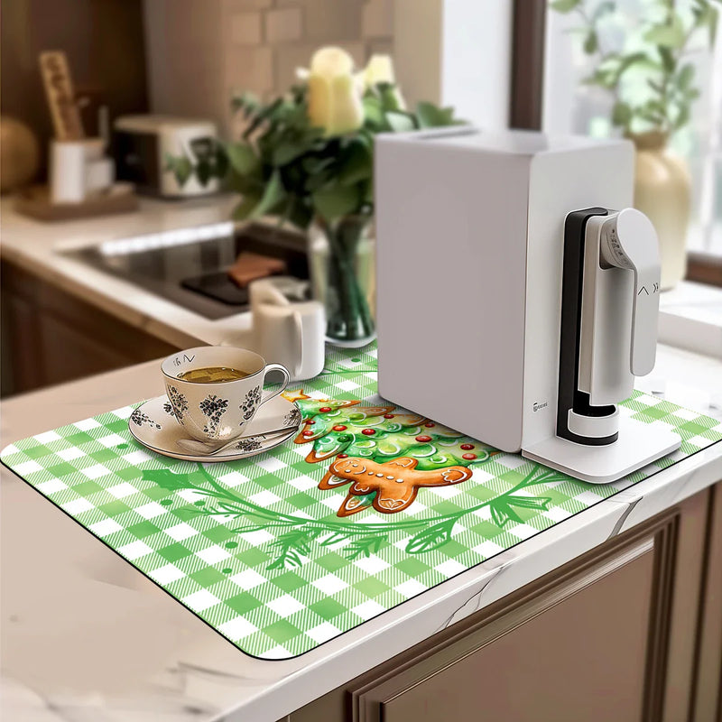 Axyaa Gingerbread Drying Mat | Absorbent Anti-Slip Placemat for Table Cup Drying Mats