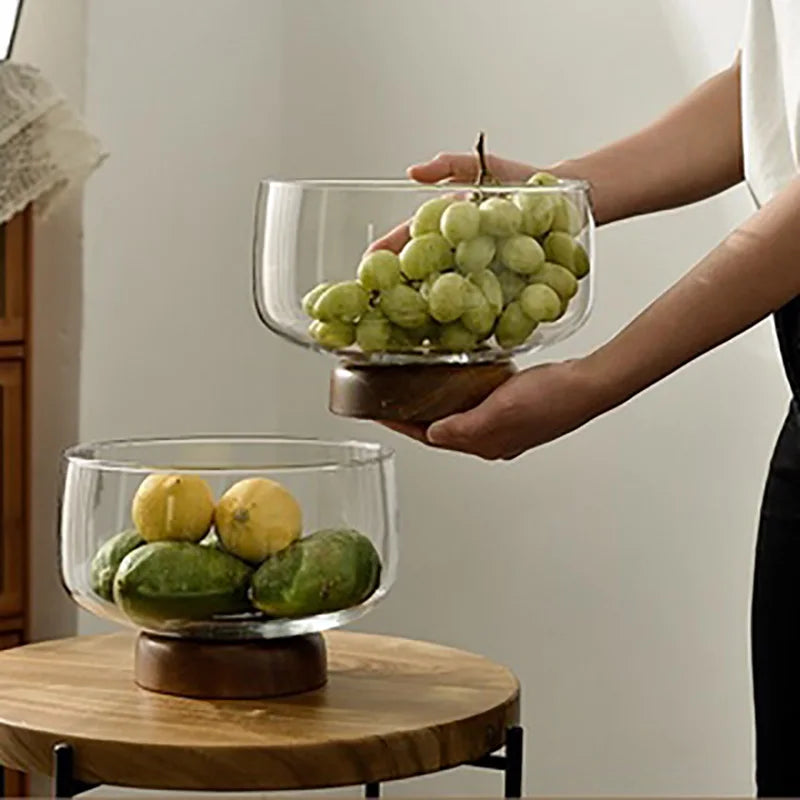 Axya Glass Wooden Fruit Tray - Elegant Home Decor & Table Centerpiece