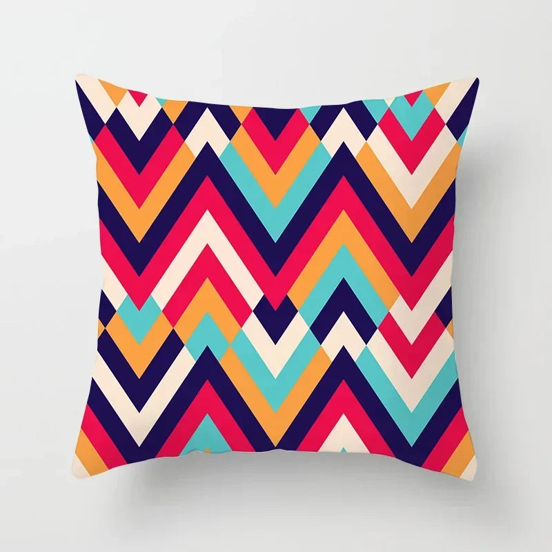 Geometric Nordic Cushion Cover in Yellow Red Blue for Sofa by Axyaa