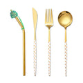 Axyaa Christmas Stainless Steel Cutlery Set Golden Straw Gift Box