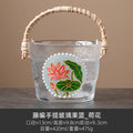 Axyaa Hand-painted Glass Fruit Plate Rattan Portable High-end Coffee Table Basket