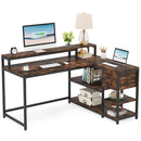 Axyaa Industrial L-Shaped Desk with Drawer, Shelves, and Monitor Stand