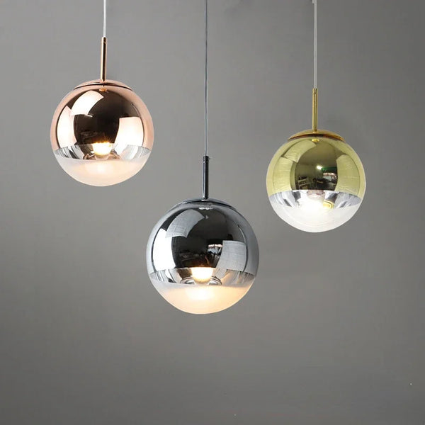 Axyaa Glass Ball Pendant Lights: Modern Electroplated, Gold/Silver/Rose, Kitchen Decor, Suspendu Lamp