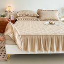 Axyaa Yarn-Dyed Cotton Bed Skirt with Lace, All-Season Mattress Topper