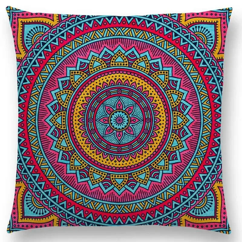 Axyaa Boho Rainbow Mandala Pillow Case Sun Moon Flowers Dream Fantasy Cover