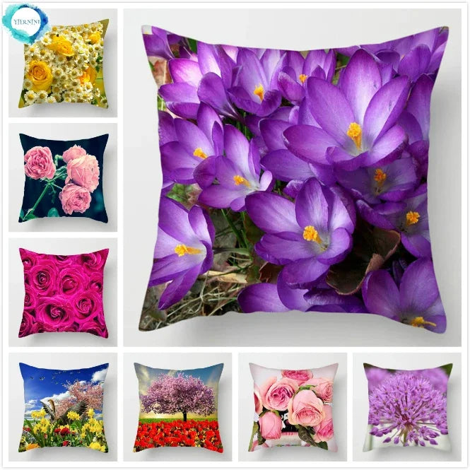 Sunflower Rose Dandelion Floral Cushion Cover for Home Decor 45X45CM by Axyaa