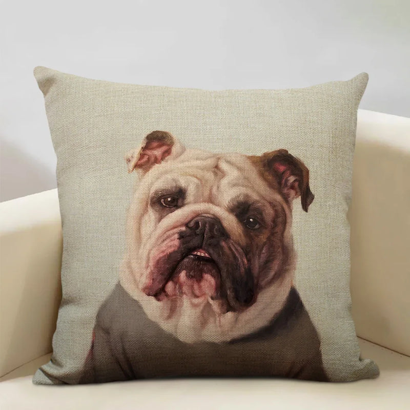 Axyaa Bullfighting Dog Cushion Cover - 45x45cm Linen Pillowcase for Home Decor