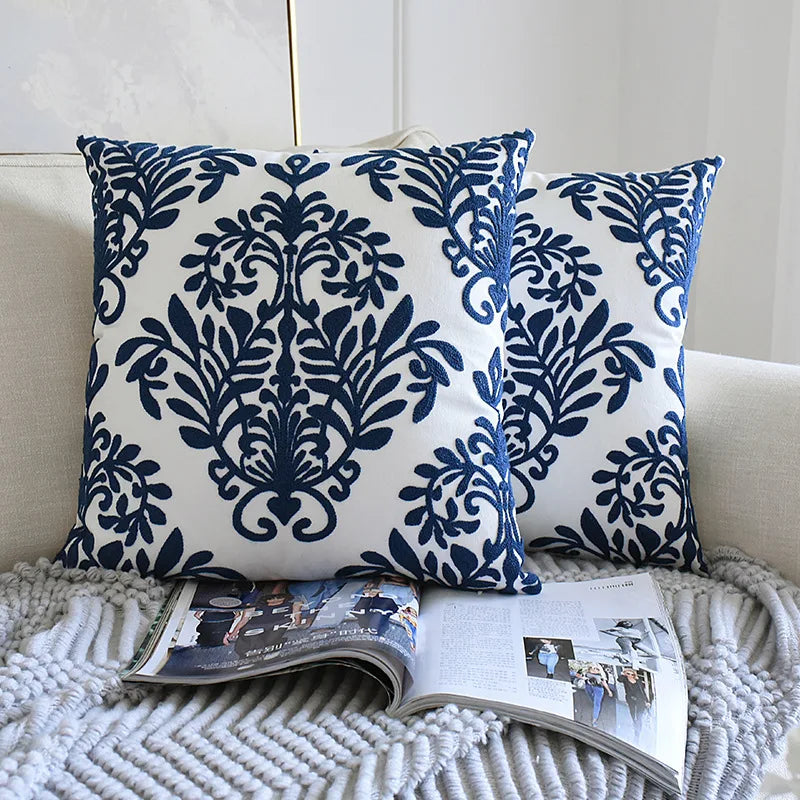 Navy Blue Cotton Throw Pillow Case 30x50/45x45cm - Axyaa Home Decor