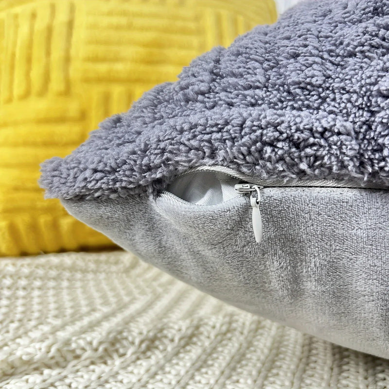 Grey Velvet Snowflake Decor Pillowcase for Sofa Couch Living Room by Axyaa