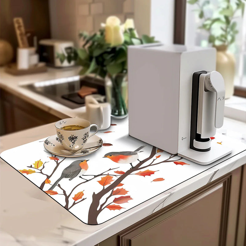 Axyaa Watercolor Twig Drying Mat - Quick Drain Pad for Kitchen and Bathroom