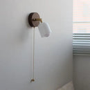 Axyaa Walnut Wood LED Wall Lights Bedroom Reading Lamp Glass Rotate White