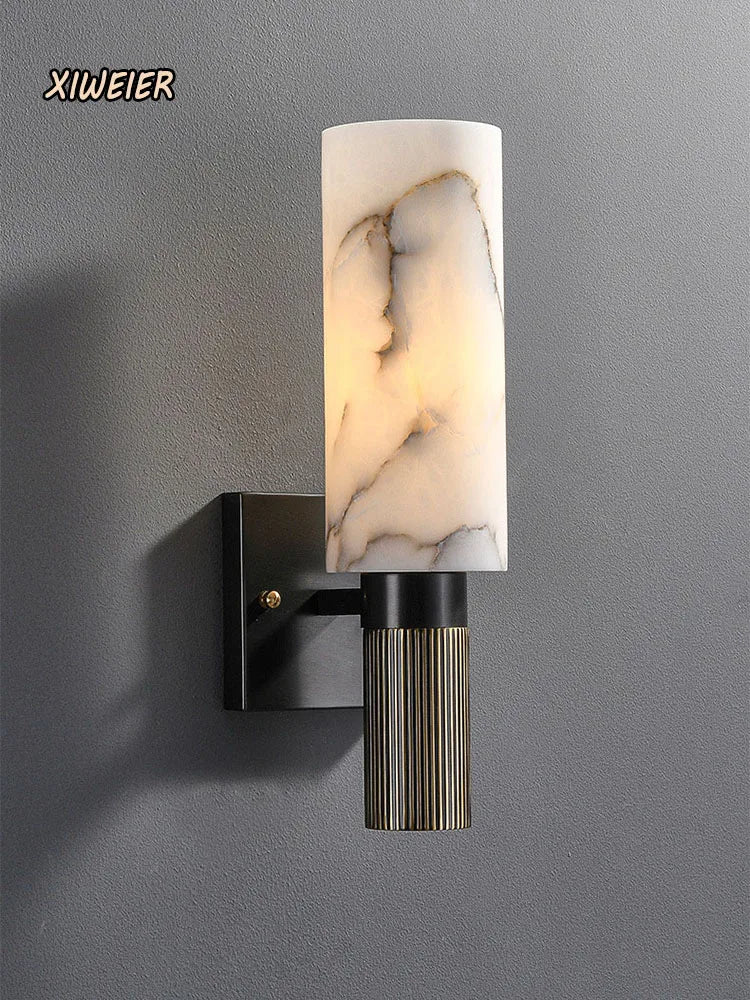 Axyaa Marble Wall Lamp: Medieval Style Copper Wall Sconce for Elegant Living Room Decor