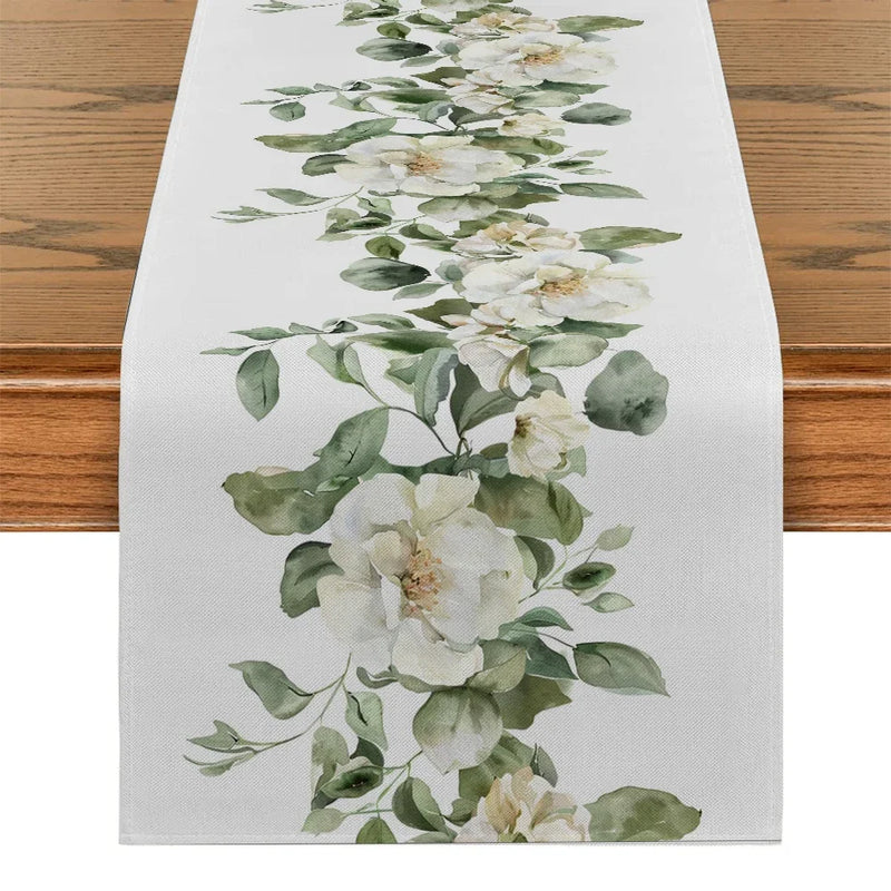 Eucalyptus Table Runner by Axyaa: Watercolor Greenery for Dining and Party Tables