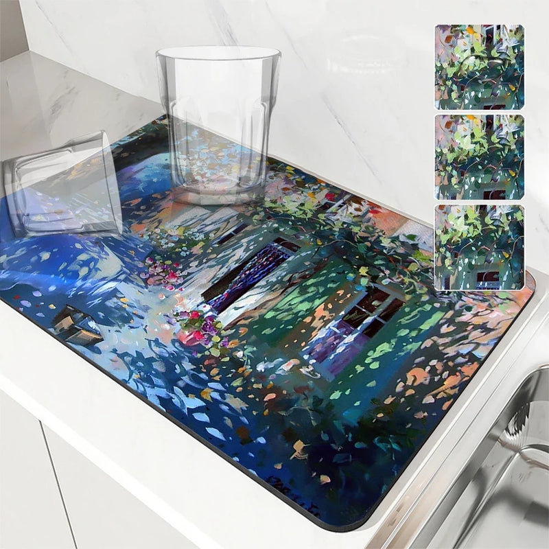 Axyaa Watercolor Buildings Drying Mat