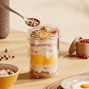 Axyaa Glass Breakfast Cup with Lid and Spoon - Leakproof Oats Container