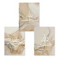 Axyaa Allahu Akbar Beige Gold Marble Canvas Wall Art Print - Set of 3