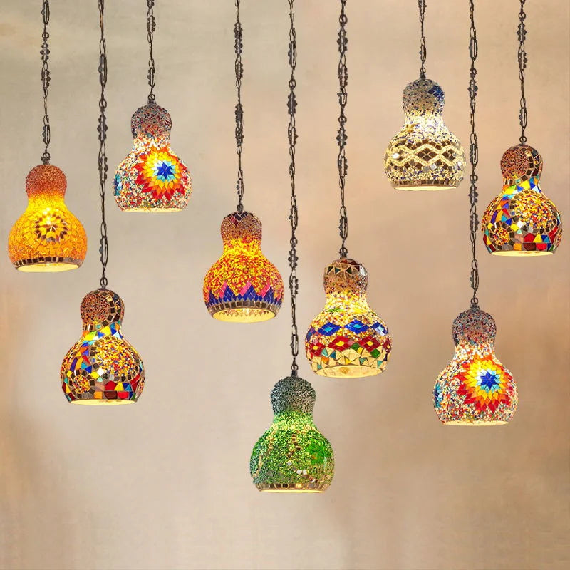 Axyaa Turkish Mosaic Chandelier: Handcrafted Stained Glass Pendant Lamp