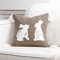 Axyaa Bunny Rabbit Floral Embroidery Pillow Cover, Soft Canvas Texture, Easter Home Decor