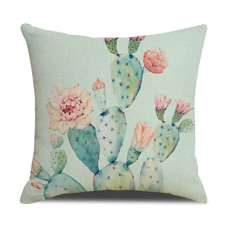 Axyaa Cactus Series Green Plant Printed 45*45cm Cushion Cover - Simple Style Square Pillowcase