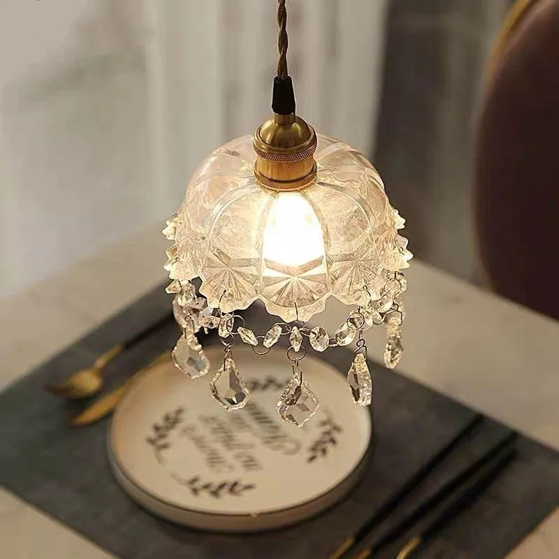 Axyaa Clear Glass Crystal LED Pendant Light for Luxury Home Decor