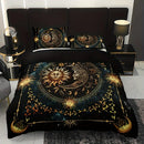 Axyaa Celestial Sun Moon Duvet Cover Set, Golden Astrological Design Bedding