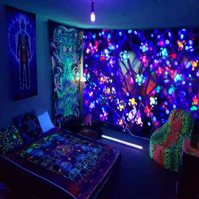 Axyaa Black Light Tapestry - UV Reactive Psychedelic World Hippie Wall Hanging