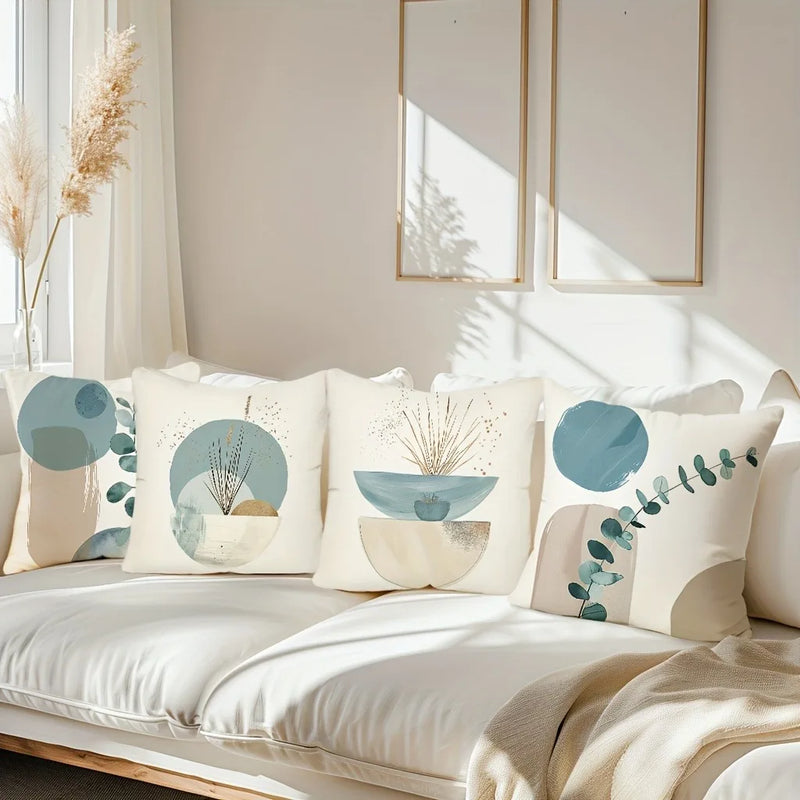 Light Blue Geometric Leaf Pattern Pillowcase for Bohemian Home Decor by Axyaa