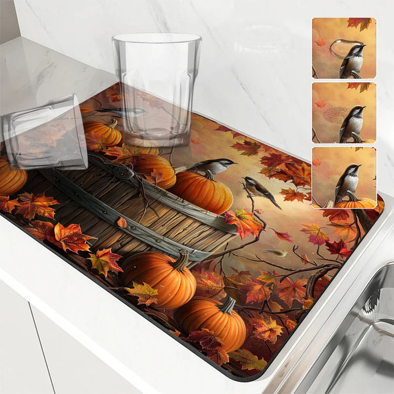Axyaa Maple Leaf Absorbent Draining Mat - Quick Dry Kitchen & Bathroom Drain Pad