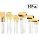 Axyaa 36pc Black Gold Stainless Steel Cutlery Set - Western Tableware Flatware