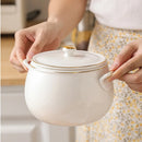 Axya Pure White Gold Edge Stew Bowl with Lid - Korean Design Soup & Dessert Cup