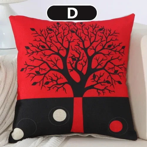 Axyaa Black Red Tree Cotton Linen Throw Pillow Cover Decor Home Sofa Bed Decorative