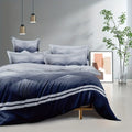 Axyaa Diamond Grid Striped Duvet Cover Set - Black Floral Pattern - 3 Piece Set
