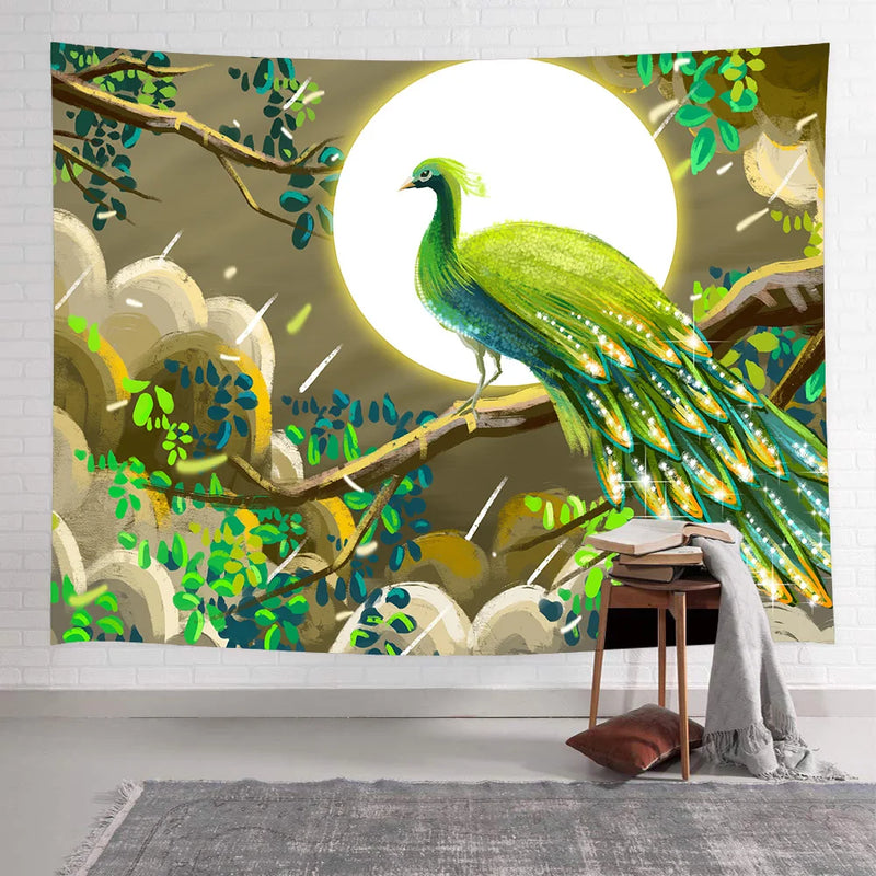 Axyaa Tropical Peacock Parrot Wall Tapestry for Home Decor