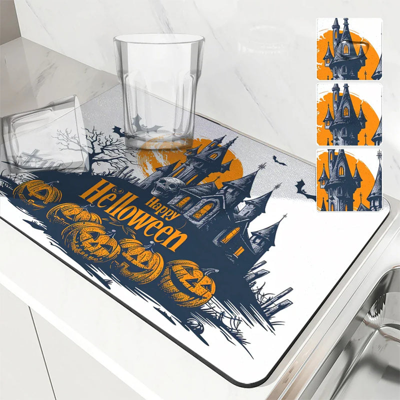Axyaa Halloween Drying Mat - Absorbent Placemat for Table Cup Drying