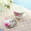 Axyaa Floral Rose Bone  Breakfast Mug with Lid - 500ml Ceramic Coffee Cup