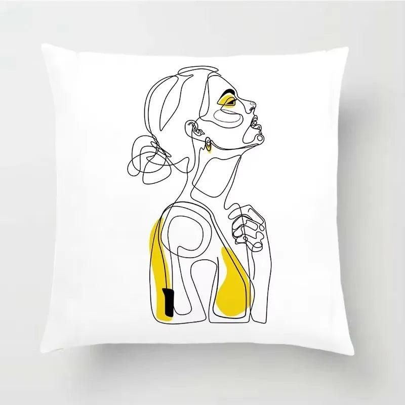 Nordic Line Drawing Cushion Cover for Home Decor by Axyaa