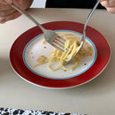 Axyaa Blue Red Line Dining Plate, French Dish, Dinner Plate, Salad Bowl
