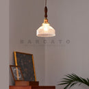 Axyaa Nordic Glass Copper Pendant Lamp with Walnut Wood Finish